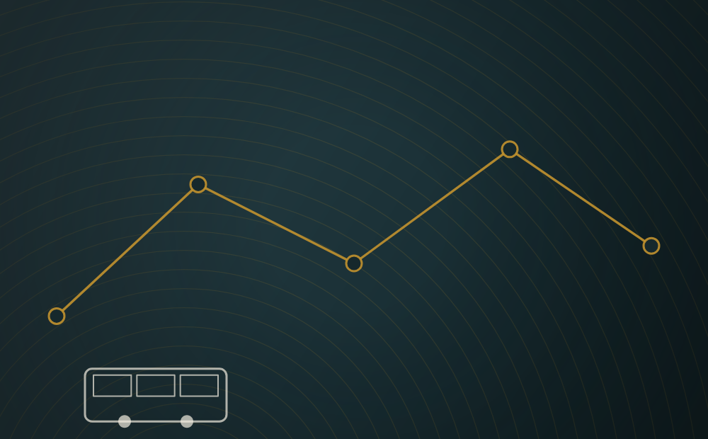 Line schematic of a transit route with stops and a bus